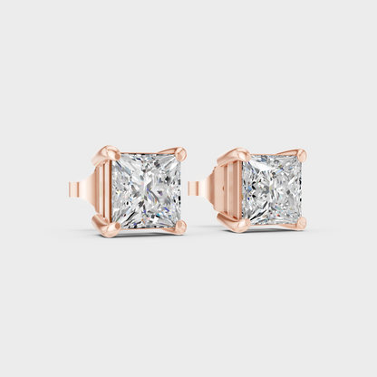 Rose Gold Princess Diamond Earrings 1 To 5 Ct Each Ethical Lab Grown Jewelry