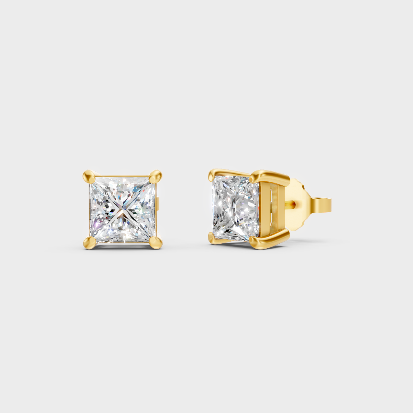 2 To 10 Ct Princess Cut Lab Grown Diamond Earrings In Yellow Gold Luxury Jewelry