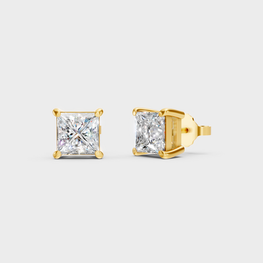 2 To 10 Ct Princess Cut Lab Grown Diamond Earrings In Yellow Gold Luxury Jewelry