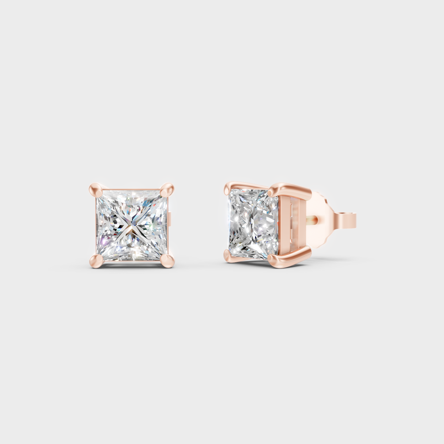 Princess Diamond Stud Earrings 1 To 5 Ct Each Lab Grown In Rose Gold Elegant Style