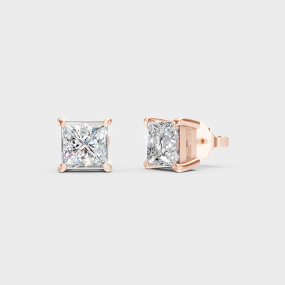 Princess Diamond Stud Earrings 1 To 5 Ct Each Lab Grown In Rose Gold Elegant Style