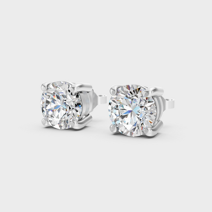 Platinum 950 Round Diamond Stud Earrings 3.00 Ct Premium Designer Jewelry