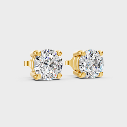 Yellow Gold Round Cut Diamond Stud Earrings 3.00 Ct Lab Created Brilliant Sparkle