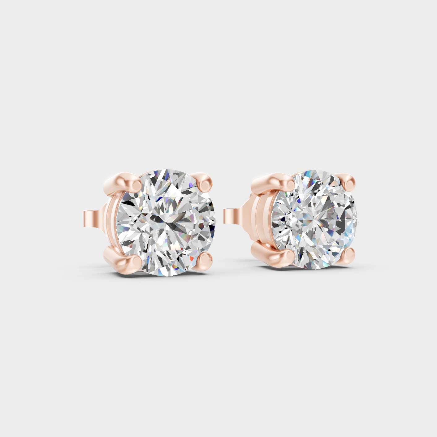 Rose Gold Round Diamond Stud Earrings 1.50 Ct Each Ethical Lab Grown Jewelry