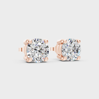 Rose Gold Round Diamond Stud Earrings 1.50 Ct Each Ethical Lab Grown Jewelry