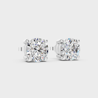 White Gold Round Diamond Stud Earrings 3.00 Ct Modern Luxury Design