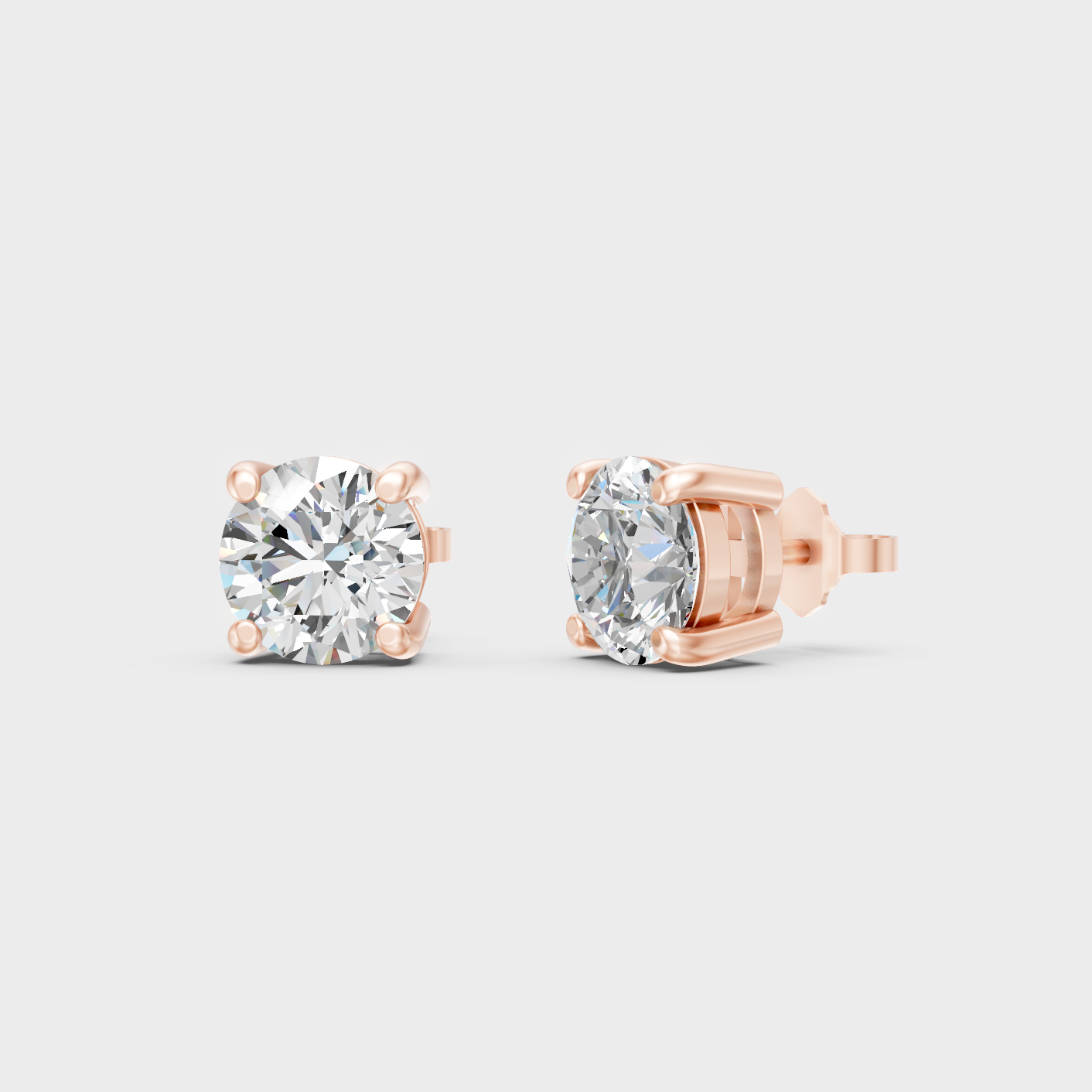 1.50 Ct Each Round Diamond Stud Earrings Lab Grown In Rose Gold Elegant Style