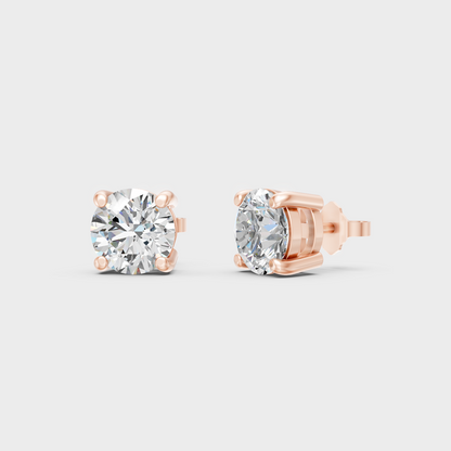 1.50 Ct Each Round Diamond Stud Earrings Lab Grown In Rose Gold Elegant Style