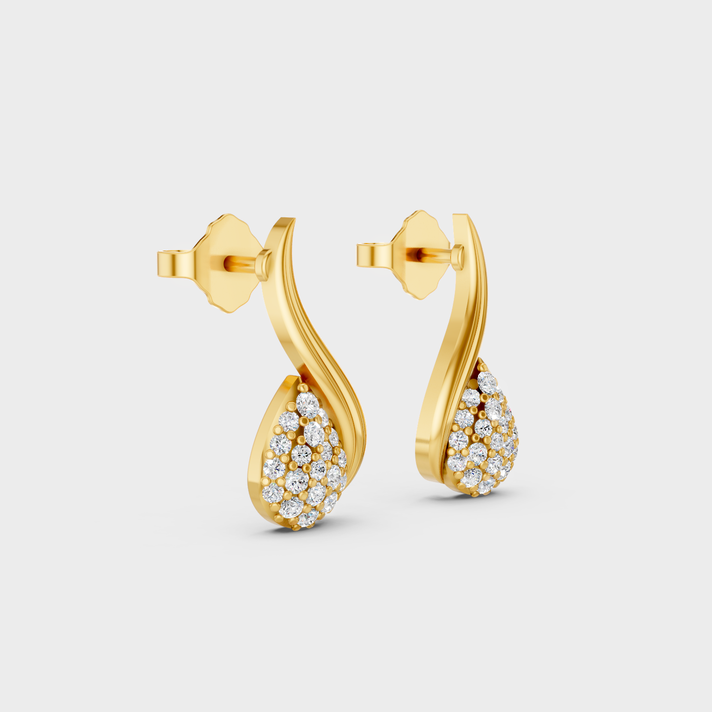 Yellow Gold Round Cut Diamond Stud Earrings 0.19 Ct Lab Created Subtle Sparkle