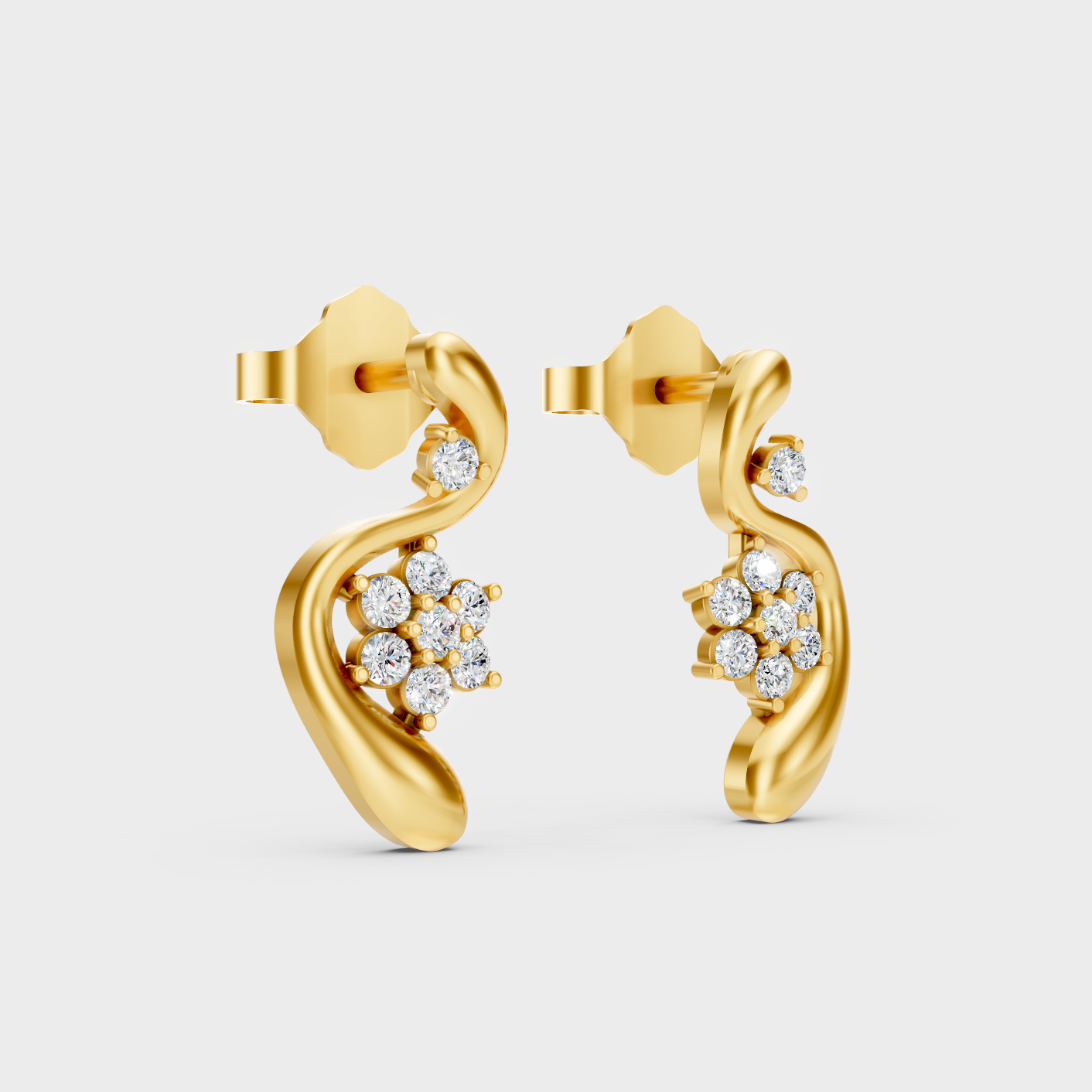 Yellow Gold Round Cut Diamond Stud Earrings 0.13 Ct Lab Created Subtle Sparkle