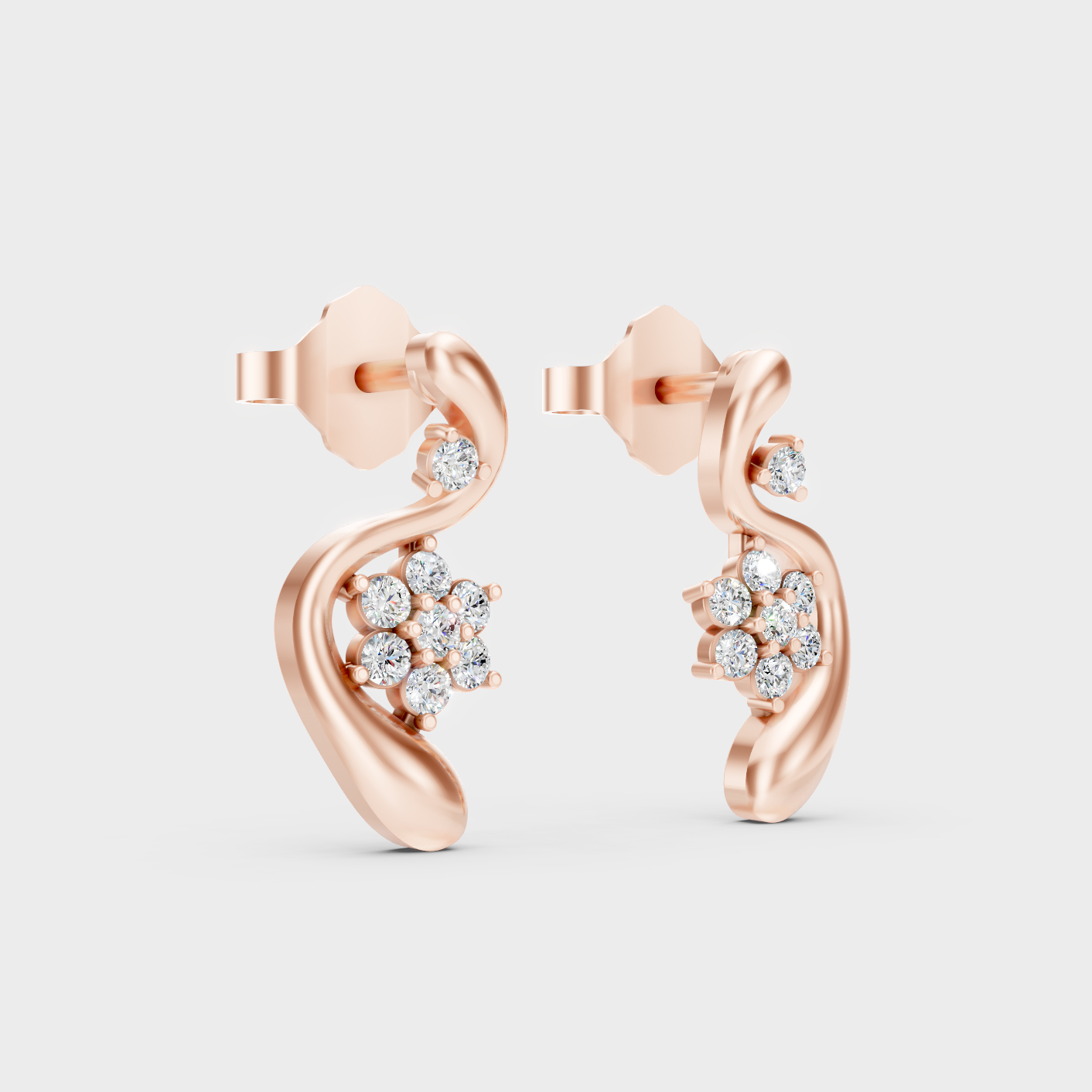 Rose Gold Round Diamond Stud Earrings 0.13 Ct Everyday Elegant Jewelry