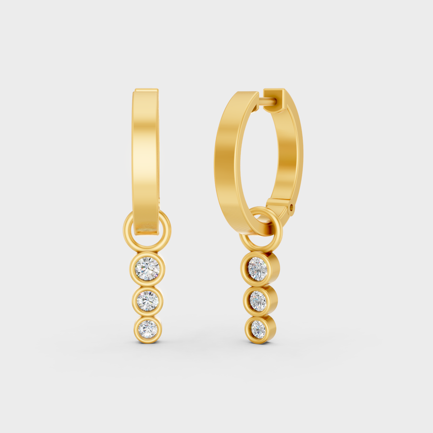 0.19 Ct Total Round Lab Grown Diamond Drop Earrings In Yellow Gold Minimal Jewelry