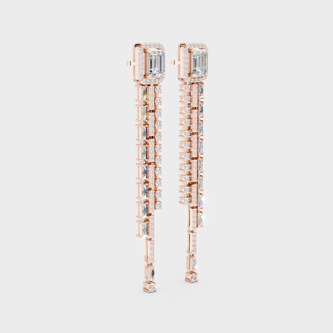 Rose Gold Multi Shape Diamond Dangler Earrings 2.125 Ct Each Ethical Lab Grown Jewelry