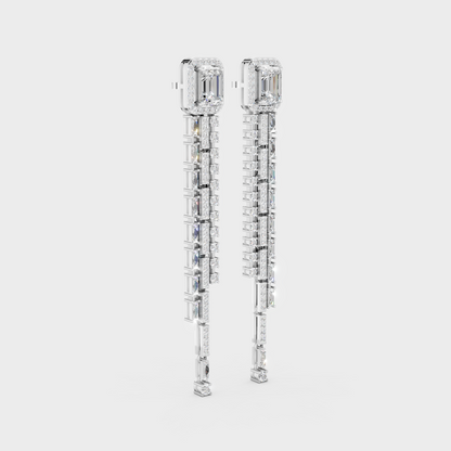 White Gold Multi Shape Diamond Drop Earrings 4.25 Ct Modern Luxury Design