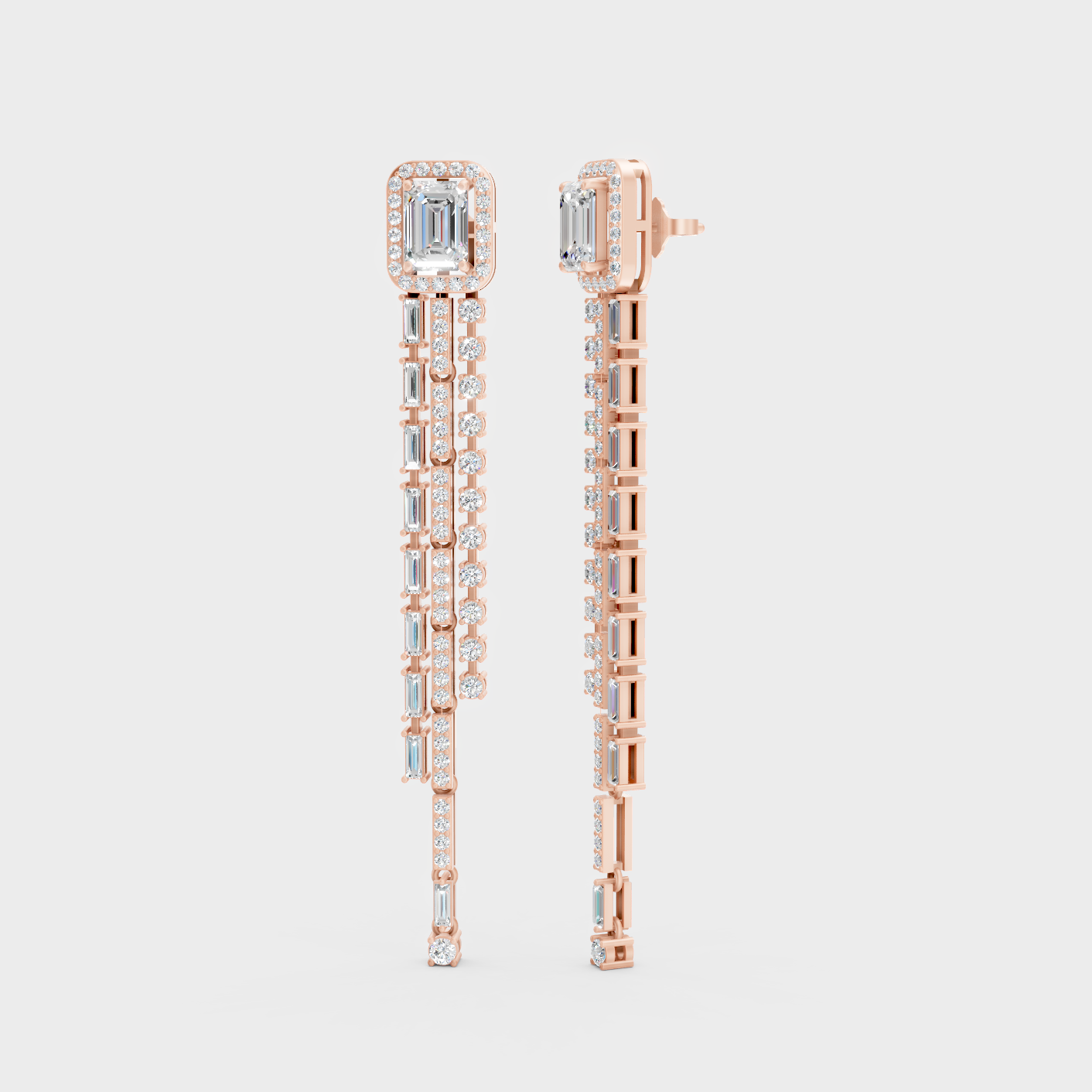 2.125 Ct Each Multi Shape Diamond Dangler Earrings Lab Grown In Rose Gold Statement Style