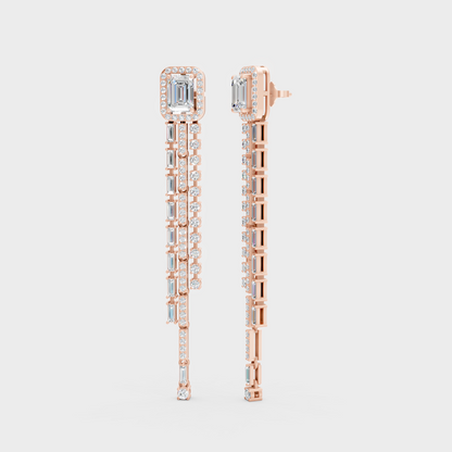 2.125 Ct Each Multi Shape Diamond Dangler Earrings Lab Grown In Rose Gold Statement Style