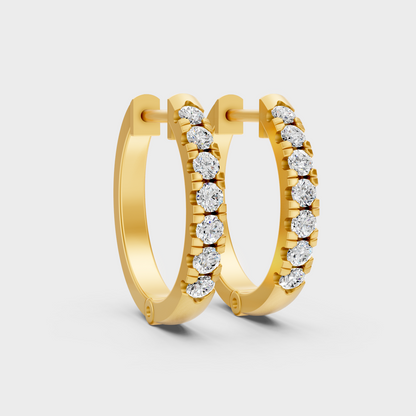 Yellow Gold Round Cut Diamond Hoop Earrings 0.22 Ct Lab Created Subtle Sparkle