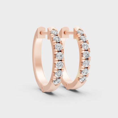 Rose Gold Round Diamond Hoop Earrings 0.22 Ct Everyday Elegant Jewelry