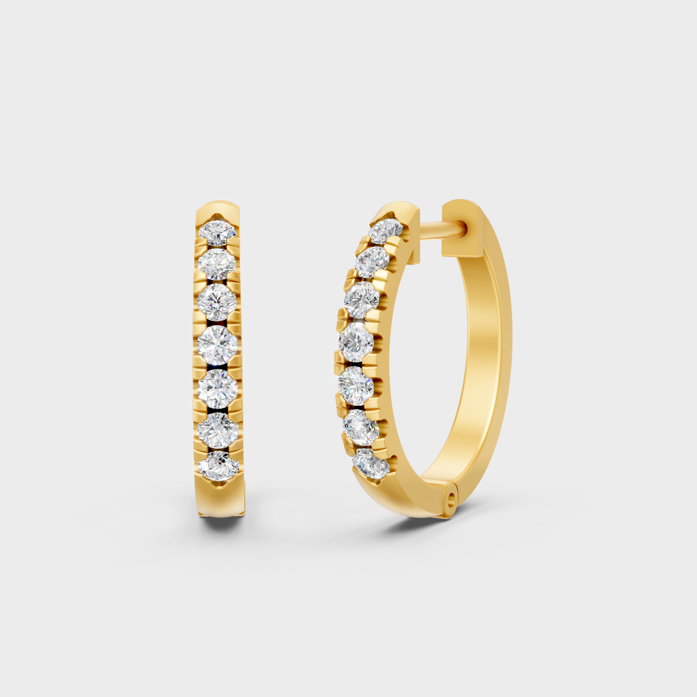 0.22 Ct Total Round Lab Grown Diamond Hoop Earrings In Yellow Gold Minimal Jewelry