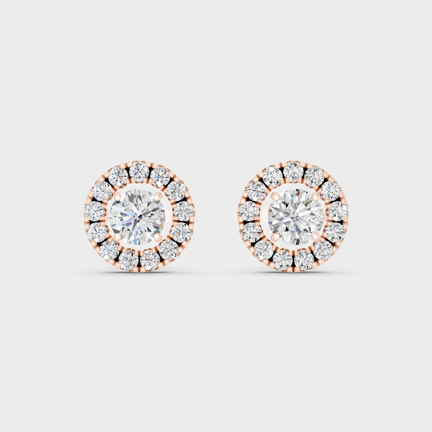 Rose Gold Luxury Diamond Halo Earrings With Brilliant Shine