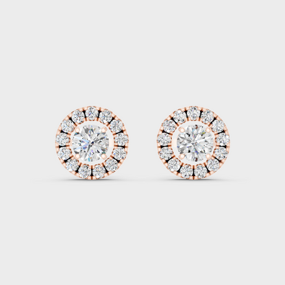 Rose Gold Luxury Diamond Halo Earrings With Brilliant Shine