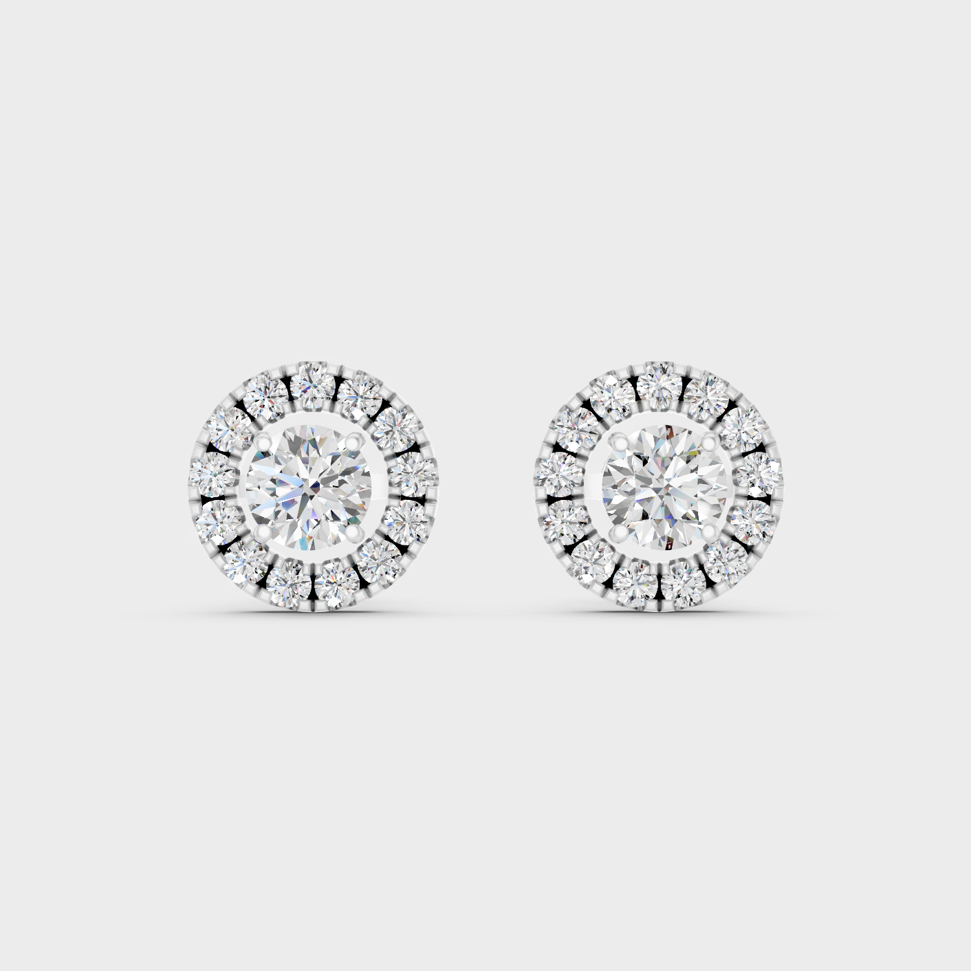 White Gold Diamond Halo Stud Earrings For Women