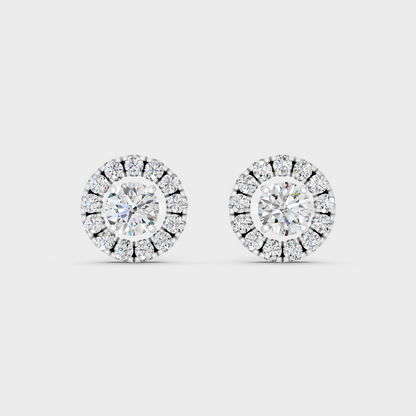 White Gold Diamond Halo Stud Earrings For Women