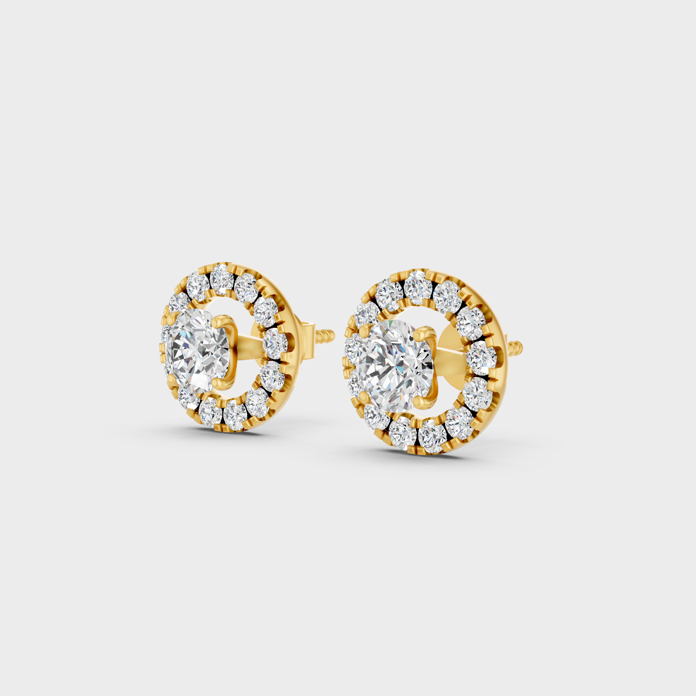 Elegant Diamond Halo Earrings In Yellow Gold