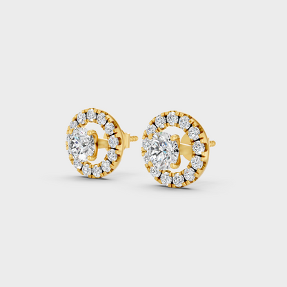 Elegant Diamond Halo Earrings In Yellow Gold