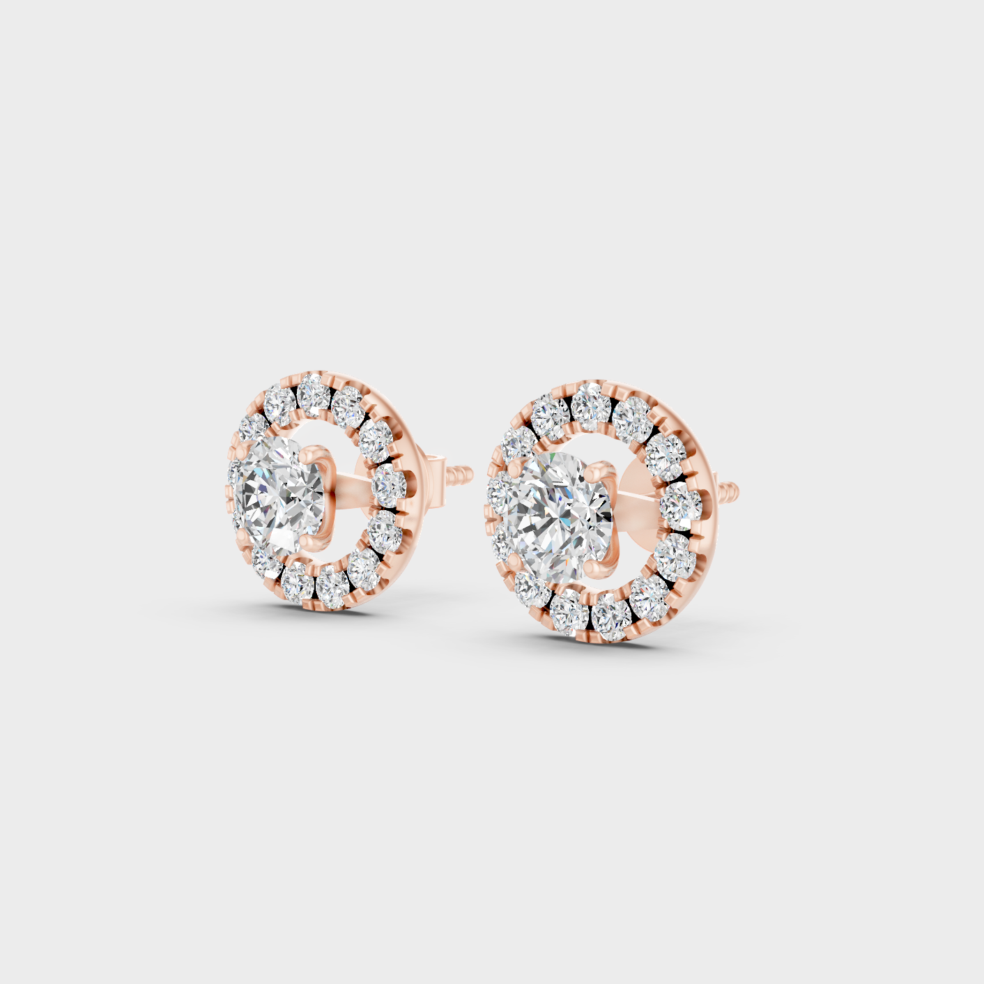 Ethical Lab Grown Halo Earrings In Rose Gold