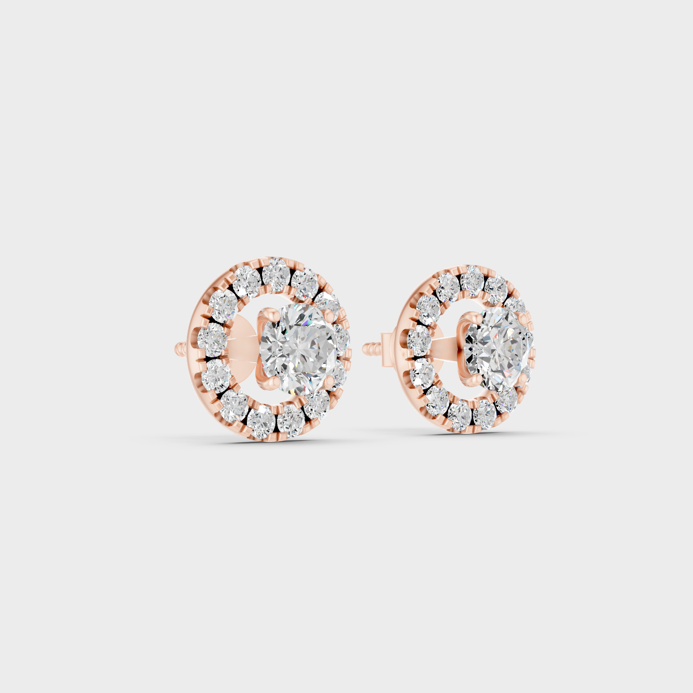 Round Cut Lab Diamond Halo Earrings In Rose Gold Luxury Look