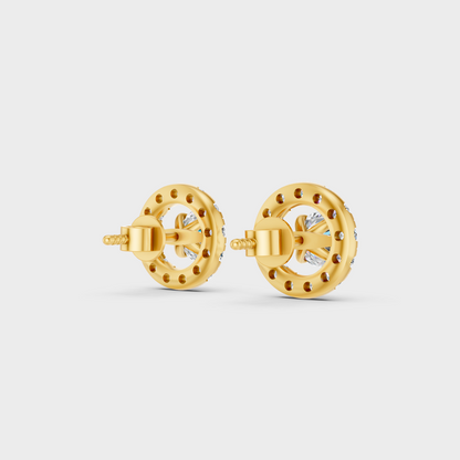 Yellow Gold Round Halo Earrings Luxury Gift