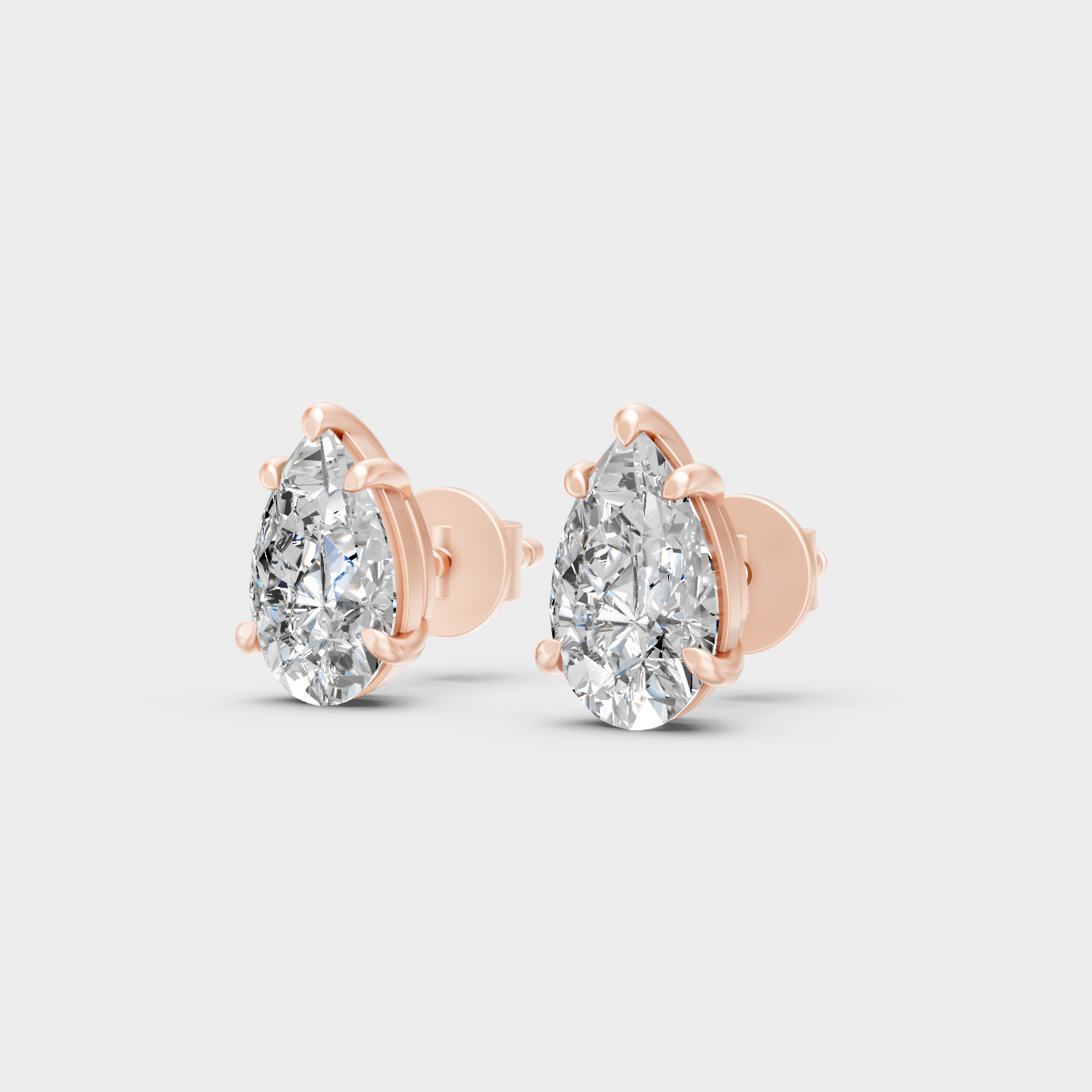 Rose Gold Pear Diamond Stud Earrings With Certified Lab Diamonds