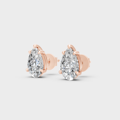 Rose Gold Pear Diamond Stud Earrings With Certified Lab Diamonds