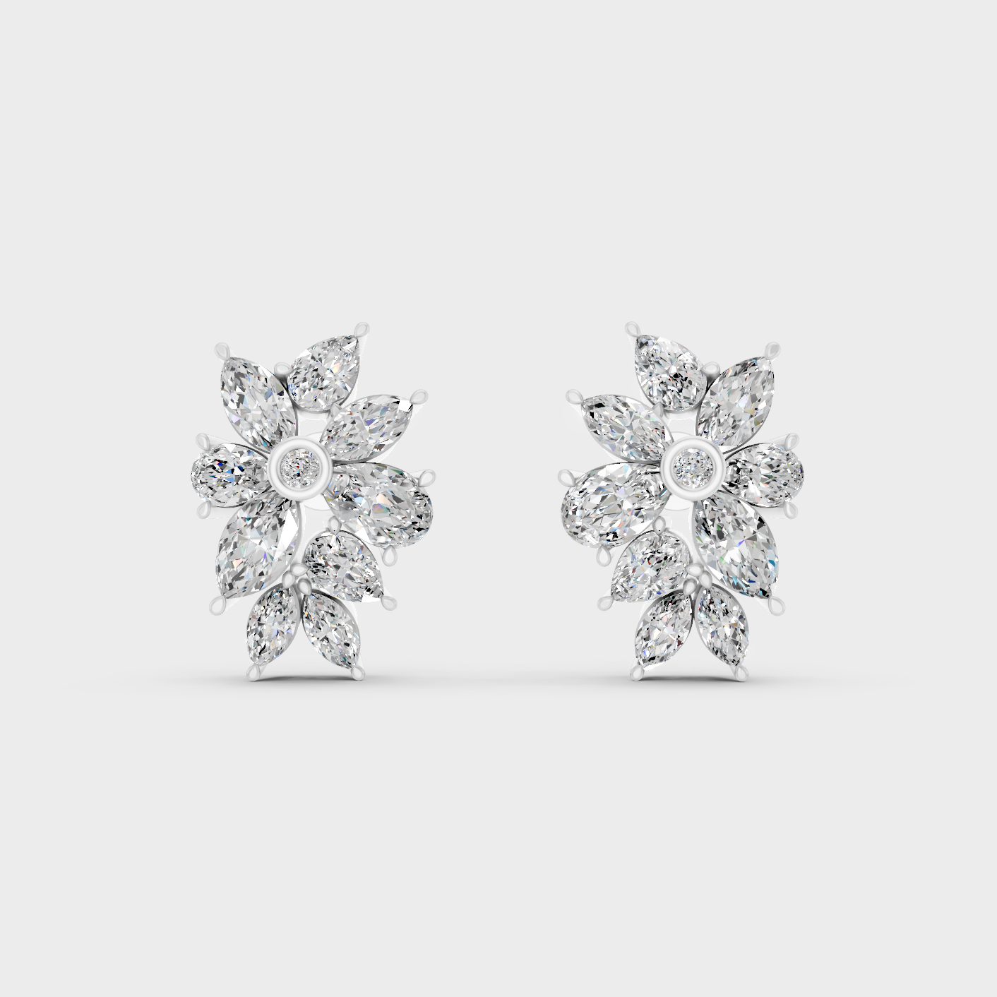 White Gold Multi Shape Diamond Stud Earrings For Women
