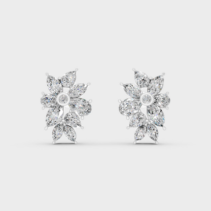 White Gold Multi Shape Diamond Stud Earrings For Women