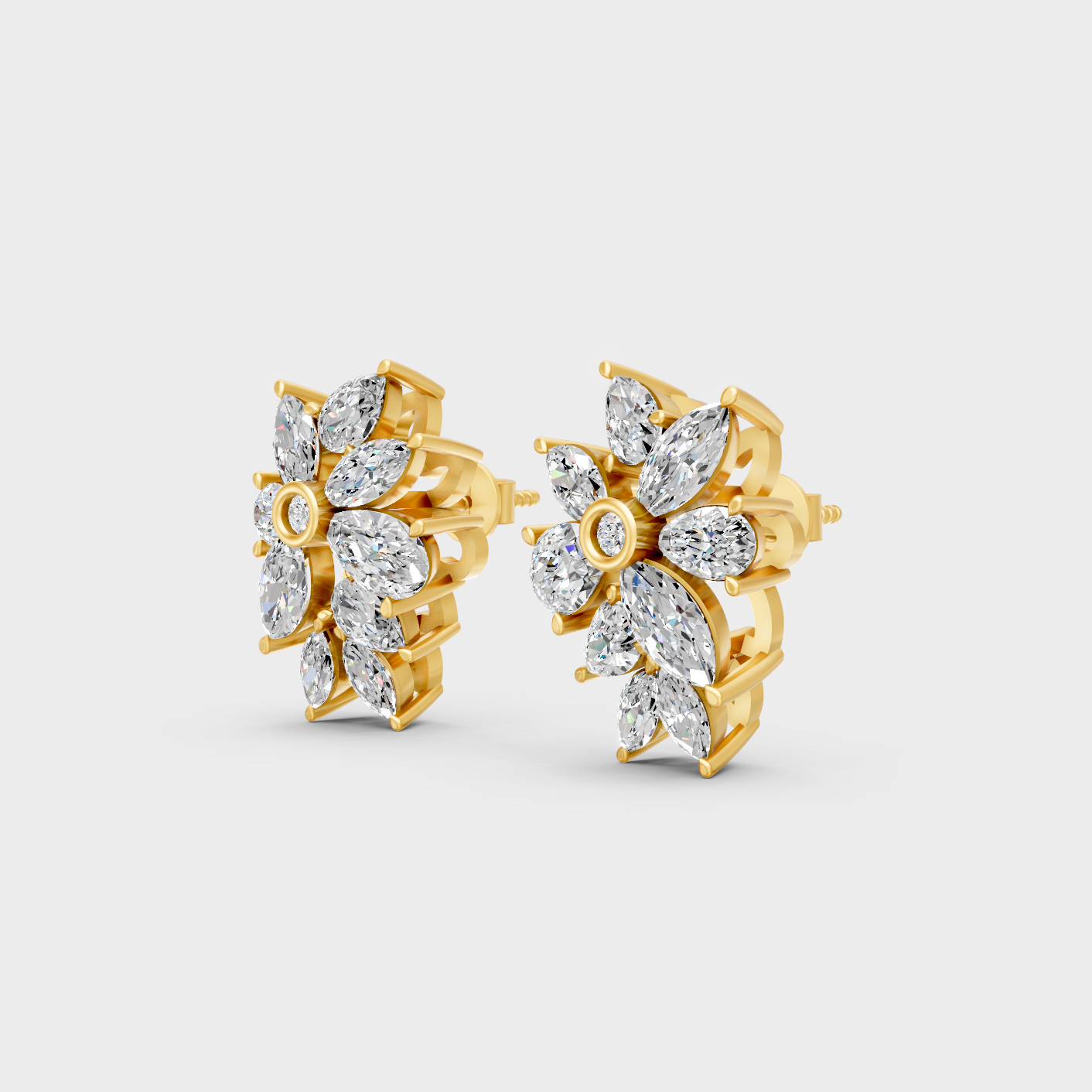 Yellow Gold Pear Marquise Diamond Earrings Luxury Gift