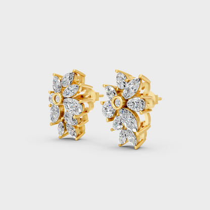 Yellow Gold Pear Marquise Diamond Earrings Luxury Gift