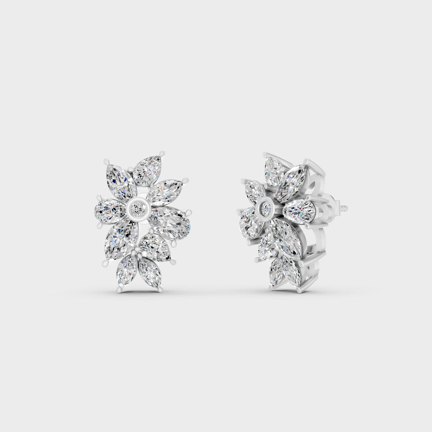 White Gold Pear Marquise Round Diamond Earrings IGI Certified Jewelry
