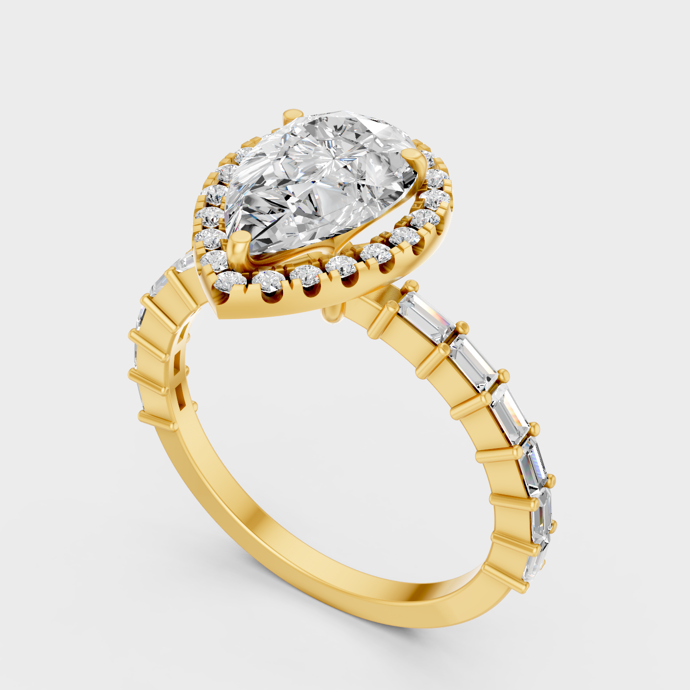 Designer Multi Shape Halo Diamond Ring In Yellow Gold