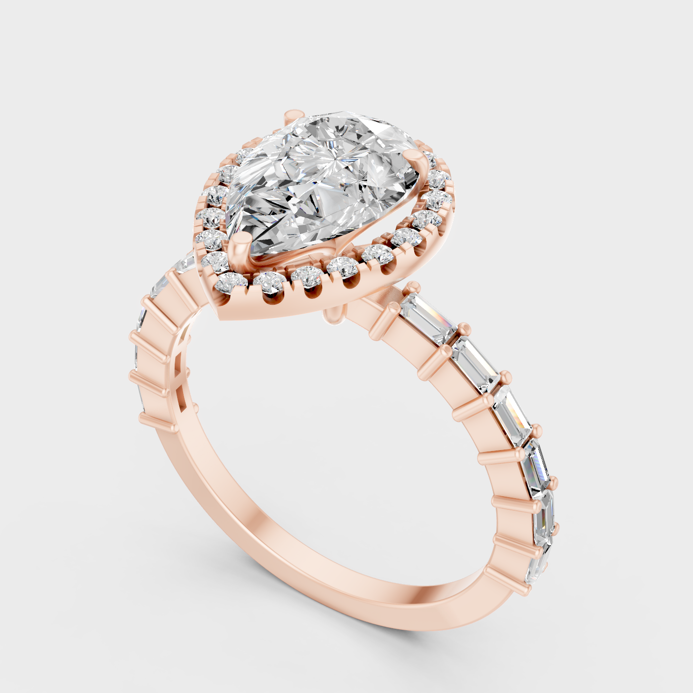 Rose Gold Multi Shape Lab Grown Diamond Halo Ring Elegant Womens Jewelry