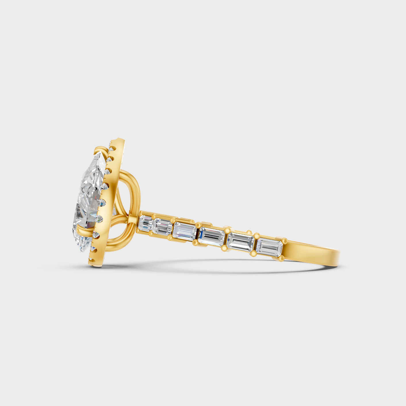 Elegant Multi Shape Diamond Halo Ring In Yellow Gold