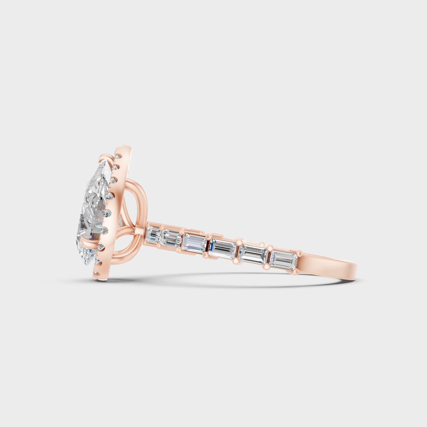 Pear Baguette Round Lab Diamond Halo Ring In Rose Gold Brilliant Sparkle