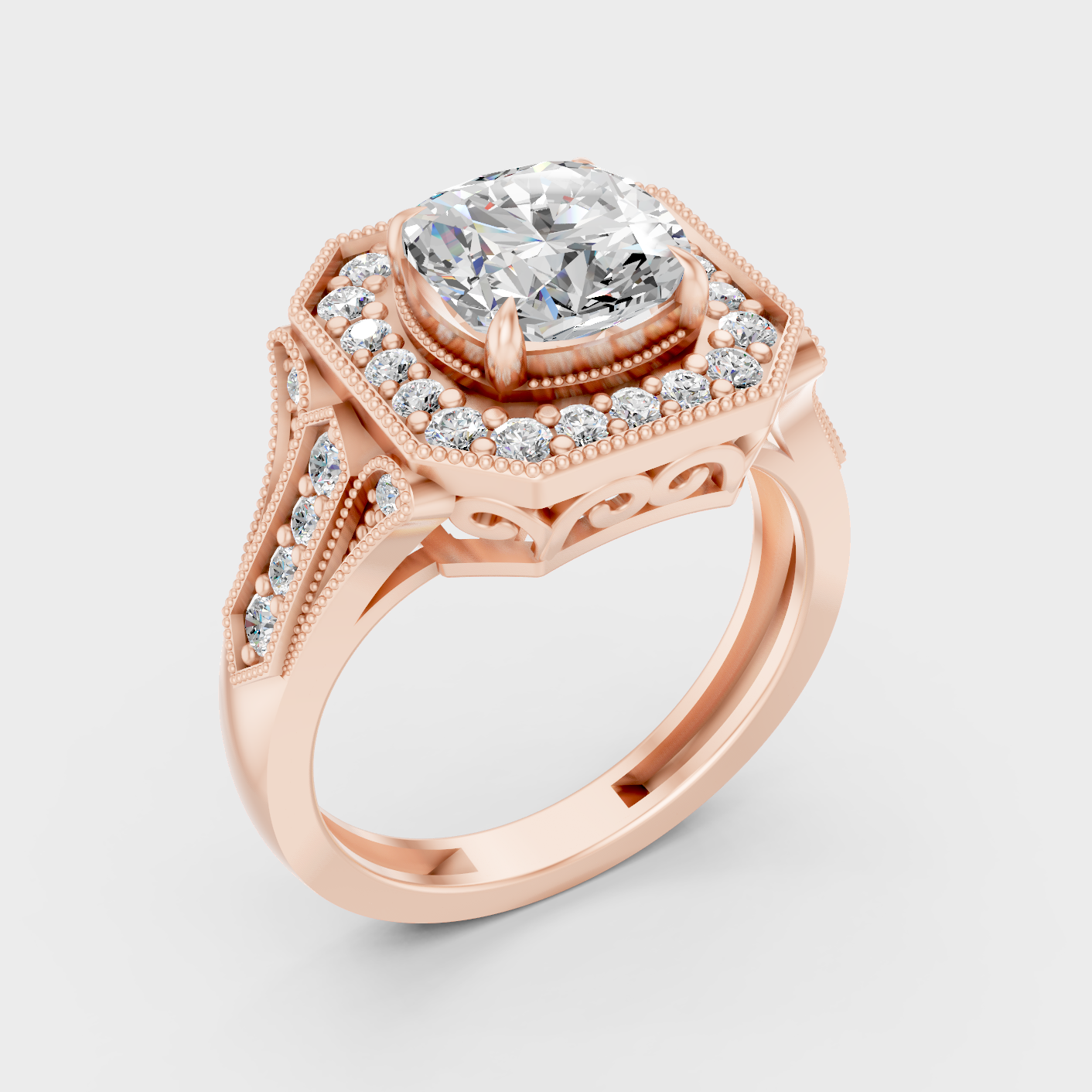 Ethical Lab Grown Cushion Halo Ring In Rose Gold