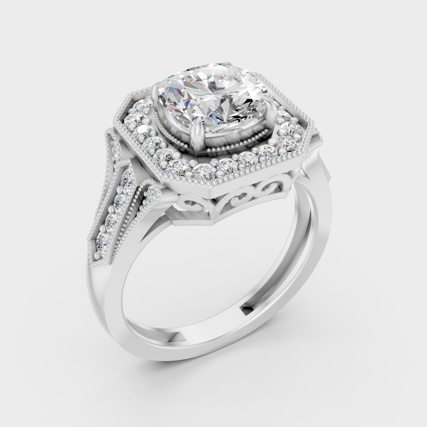 Platinum Cushion Cut Diamond Halo Ring For Timeless Sophistication