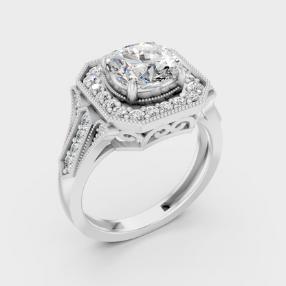 Platinum Cushion Cut Diamond Halo Ring For Timeless Sophistication