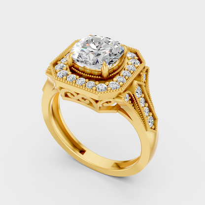 Designer Cushion Halo Diamond Ring In Yellow Gold