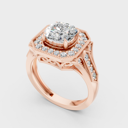 Cushion Cut Lab Diamond Halo Ring In Rose Gold Brilliant Style