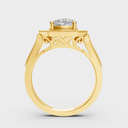 Yellow Gold Cushion Halo Ring For Proposal And Anniversary
