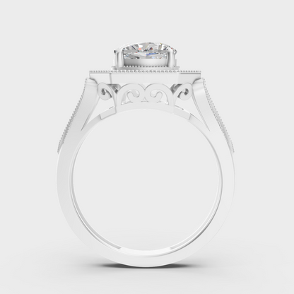 White Gold Cushion Diamond Halo Ring For Women Elegant Jewelry